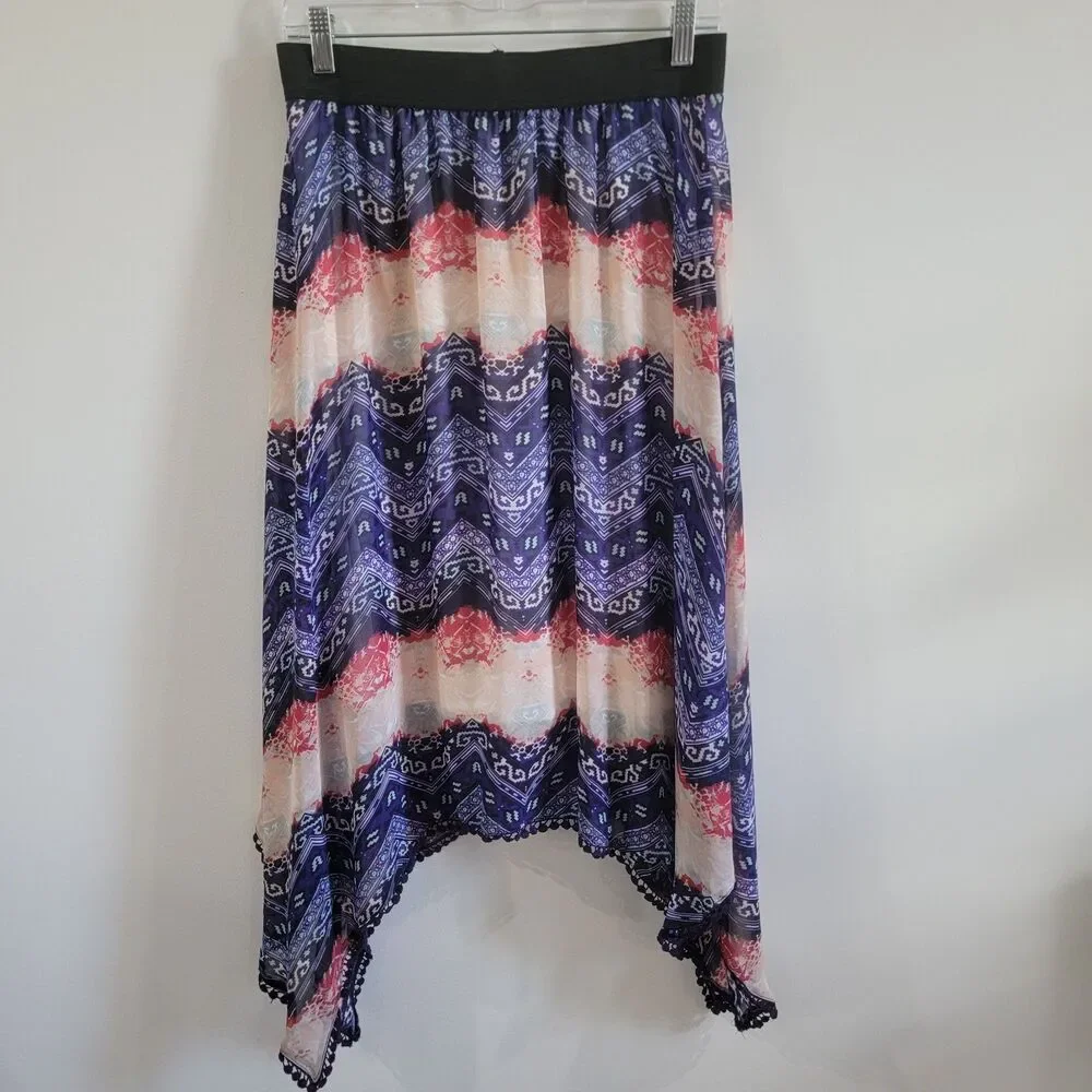 Womens‎ Maxi Skirt Size Medium Boho Sharkbite Hem Colorful Hippie